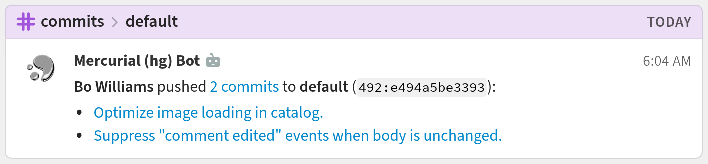 Mercurial bot message